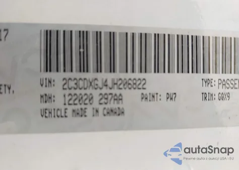 2018 Dodge Charger R/T Scat Pack Rwd z USA, uszkodzony, nr VIN 2C3CDXGJ4JH206822